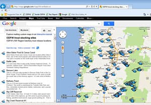 Google Fishing Map Points to NW Oregon Trout Locales