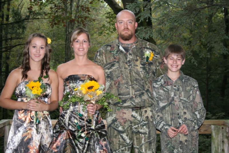 Couple Exchanges Vows at Outdoor, Camouflage Wedding