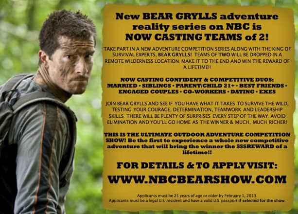 New Bear Grylls Adventure Show Seeking Contestants for Reality TV Competition