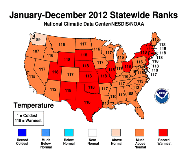 2012 Ranks as Hottest Year on Record for Continental U.S.