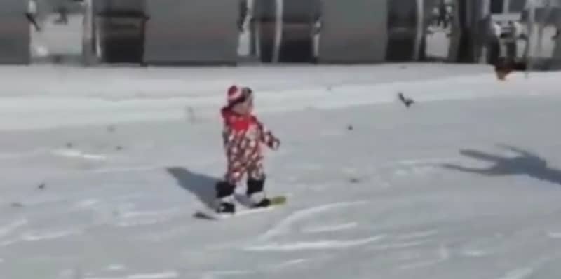 23-month-old Girl Hits the Slopes on Her Snowboard