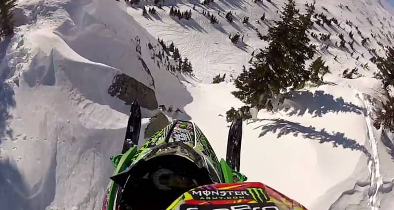 Video: Giant Snowmobile Jump Seen from Helmet-mounted Camera