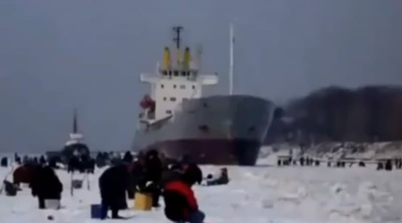 Video: Ice Fishermen Don’t Mind Icebreaker Ship Just Yards Away