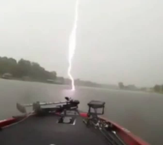 Video: Lightning Strikes Water in Front of Bass Boat
