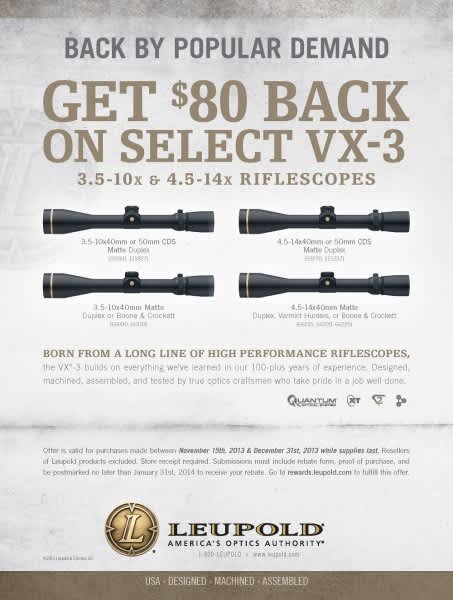 Leupold Offers $80 in Rebates on Select VX-3 Riflescopes