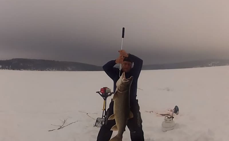 Video: Ice Fishermen Pull Out Huge Lake Trout