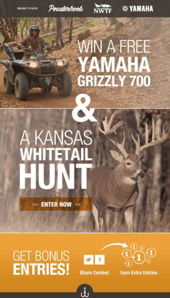 Yamaha Outdoors Partners with Powderhook.com and NWTF to Giveaway New Grizzly 700 EPS 4×4 ATV and Kansas Whitetail Hunt