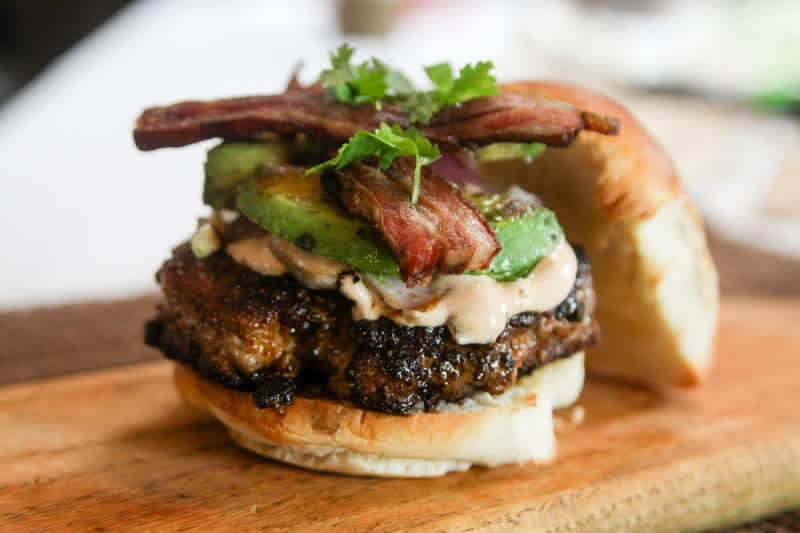 Cookin’ in Camo: Southwest Goat Burger with Griddled Onions and Avocado