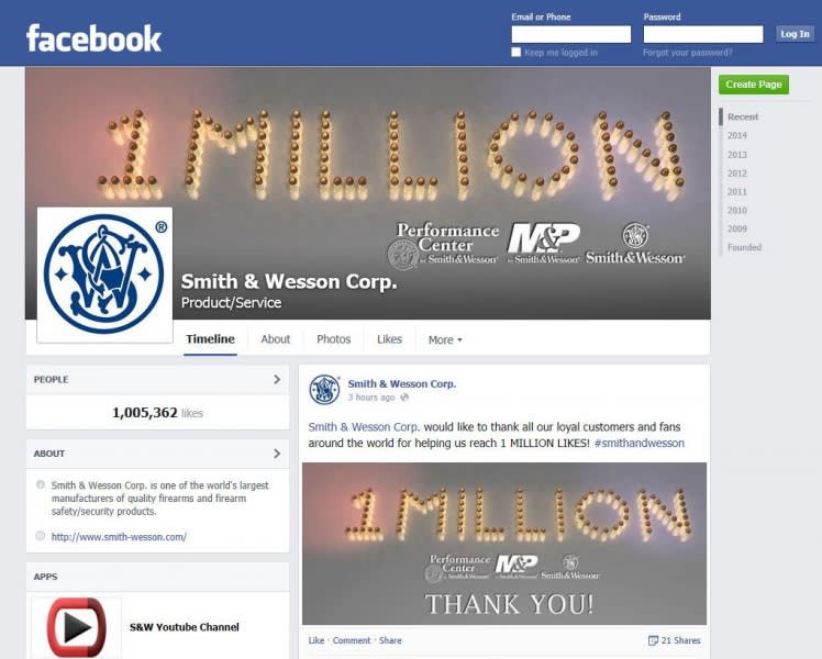 Smith & Wesson Facebook Page Reaches One Million Likes