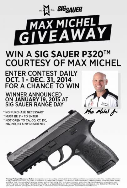 Win a SIG SAUER 9mm P320 Carry from Max Michel, Jr., Champion Competitive Shooter, Firearms Instructor and TV Personality, in New Contest
