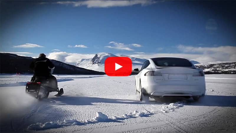 Video: You Won’t Believe Who Won This Race Between a Tesla and a Snowmobile
