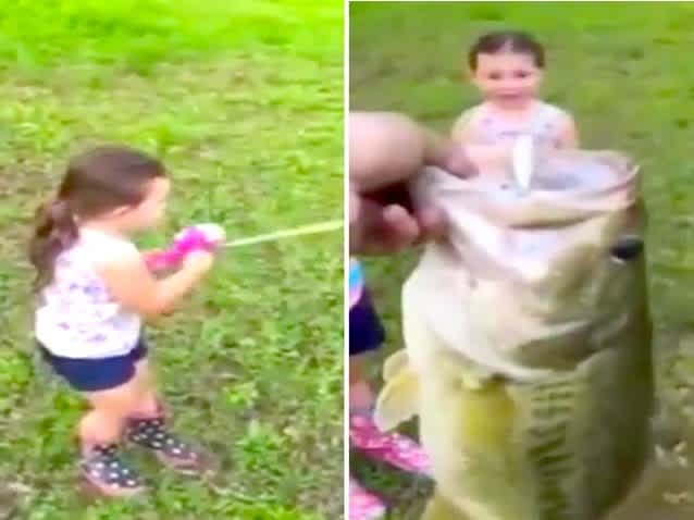 Video: Girl Catches Big Bass with Tiny Pole