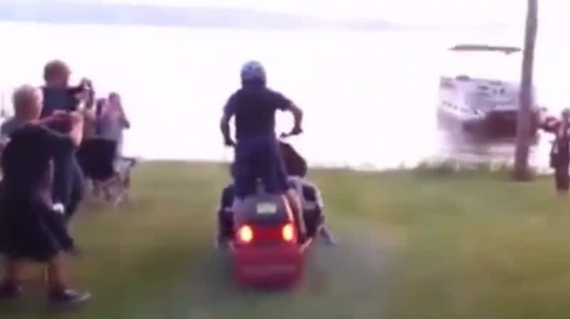 Video: Man Crosses an Entire Open Lake on a Snowmobile