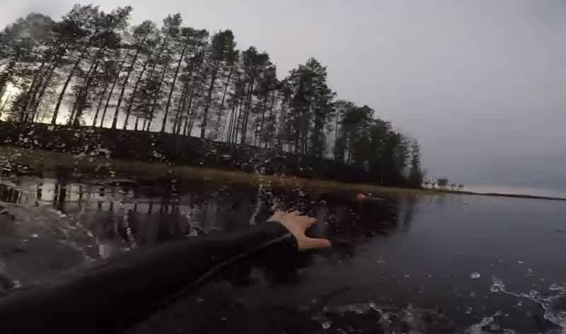 Video: Swedish Hunter Swims Semi-frozen Lake to Save Dog
