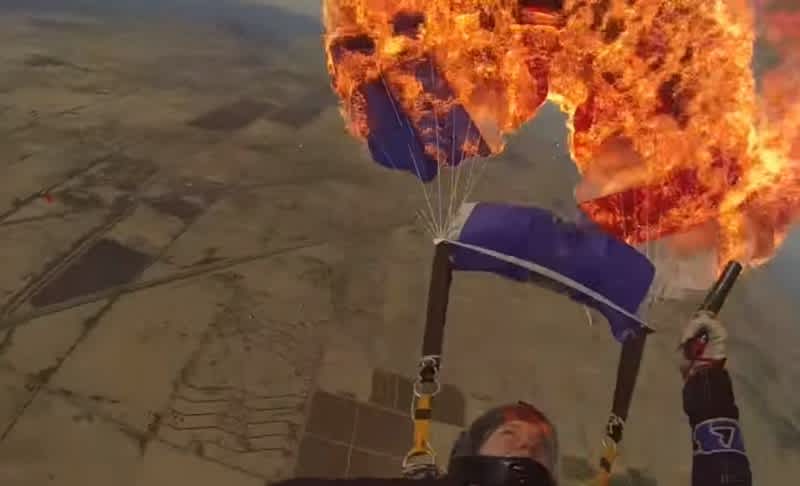Video: Woman Shoots Parachute with Flare Gun During Skydive