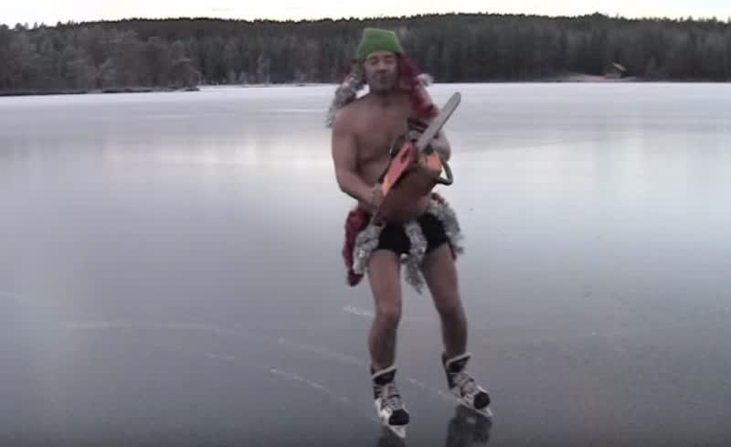 Drunk, Ice Skating Norwegian Returns for Chainsaw-filled Christmas Video