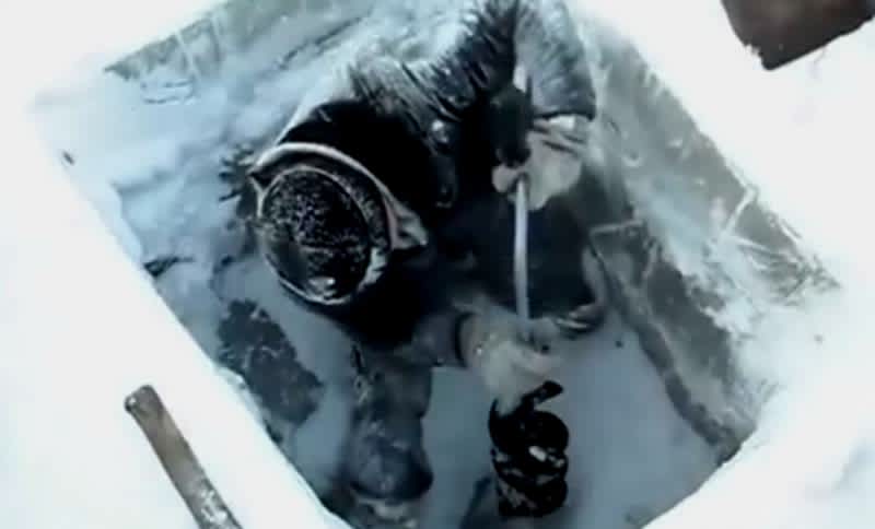 Video: When It’s So Frozen You Have to Dig a Hole for Your Auger
