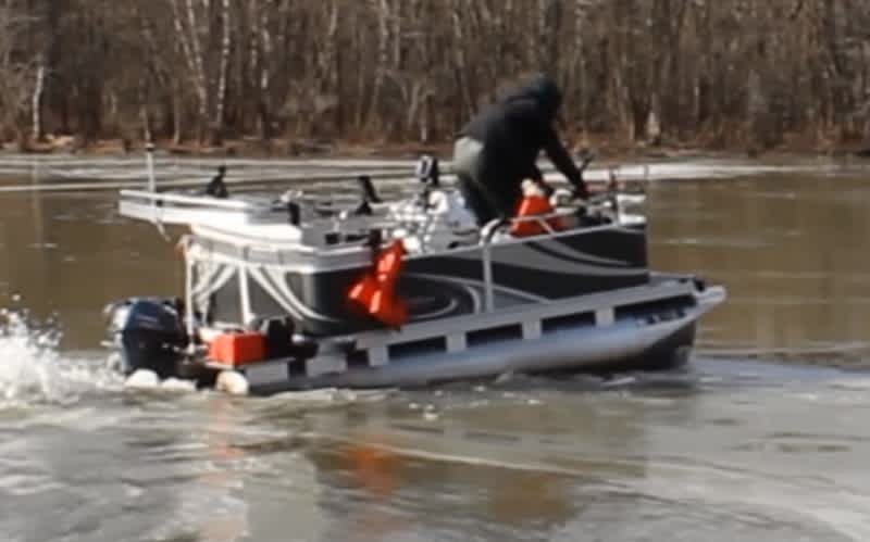 Video: This Angler Uses a Pontoon Boat as an Ice Breaker