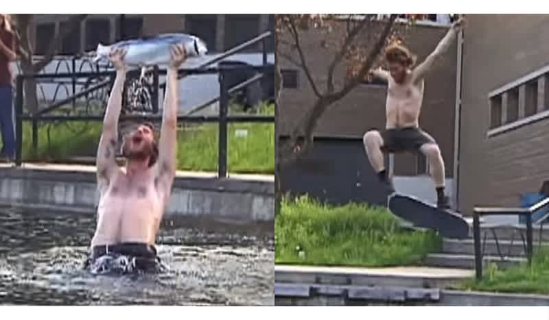 Video: Man Skates Into River and Then Things Start to Get Fishy