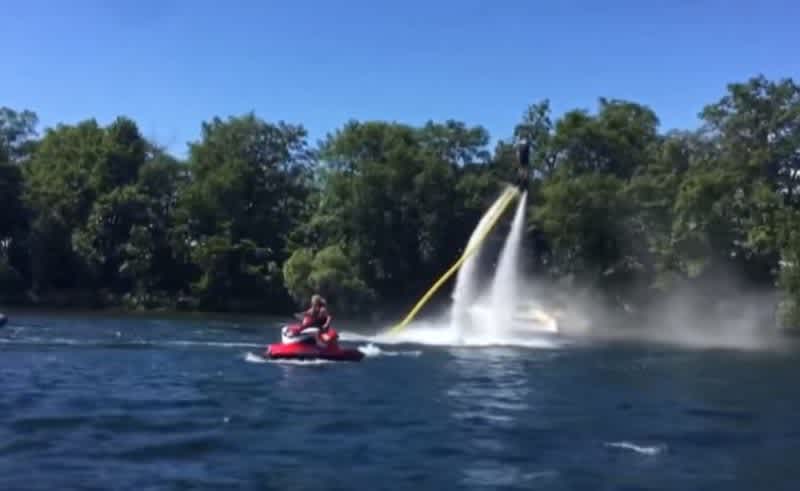 Video: Man Uses Flyboard to Put Out Boat Fire