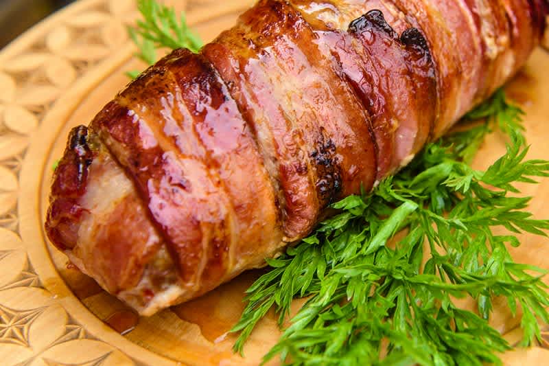 Recipe: Freshly Ground Wild Boar Bacon Bomb Meatloaf with Honey Crisp Apples and Maple Bourbon Glaze