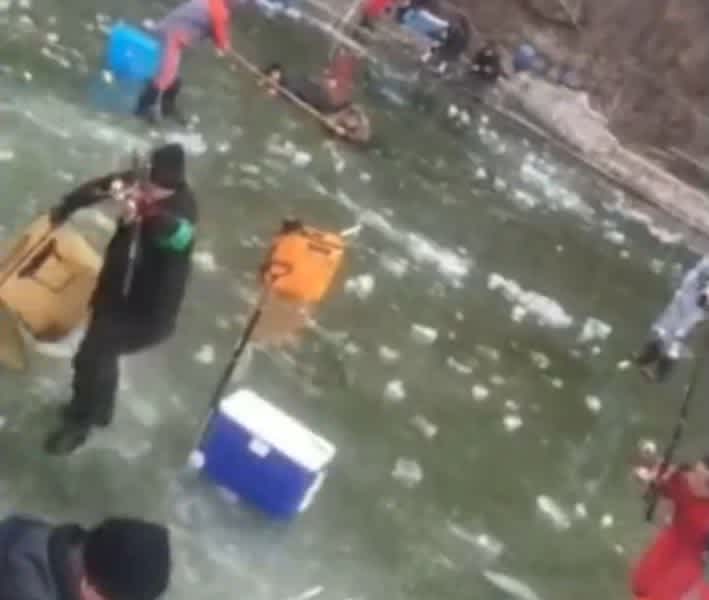 Video: Ice Starts Breaking Underneath Fishermen and No One Even Reacts