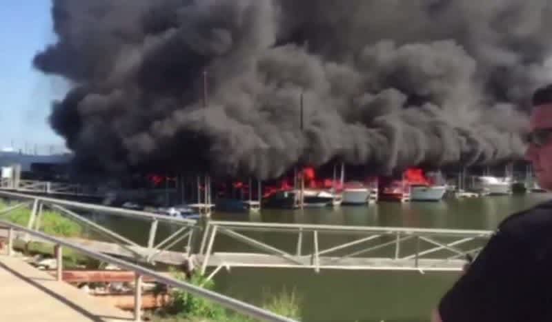 Video: Massive Multiple Boat Fire Engulfs Marina at Lake Texoma