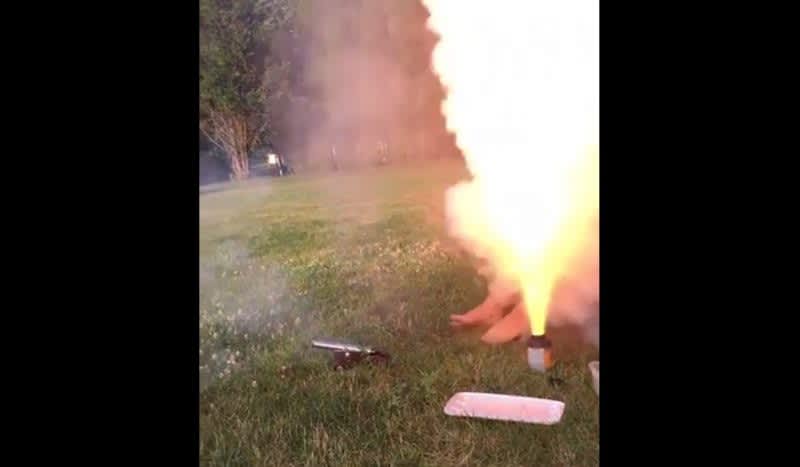 Video: Blackpowder Bottle Ignites after Shooting Miniature Cannon