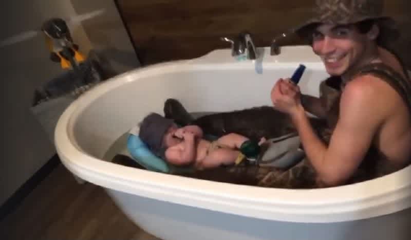 Video: Bath Time for Baby = Duck Calling Lesson from Dad