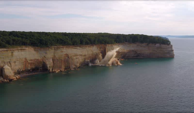 WATCH: Drone Captures Pictured Rocks Cliff Sheer Right Next to Kayakers