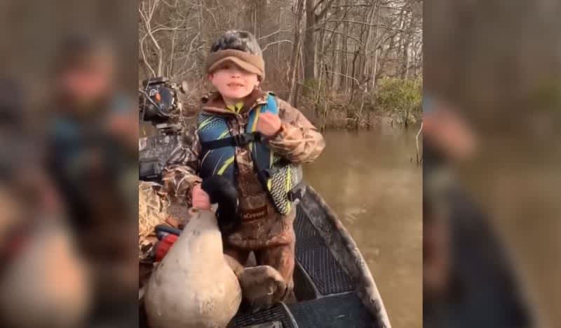This Young Goose Hunter is Fired Up Over His First Banded Bird