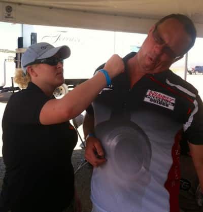 Britney Starr, taking time off from her duties at Women's Outdoor News and representing Team Hot Caliber, provides a friendly welcome.
