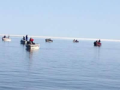 Boats nestle up to the ice still on Lake of the Woods during the Minnesota Fishing Opener last weekend in northern Minnesota.