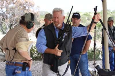Tim Fallon (pictured with shooting sticks) and family own FTW Ranch. FTW developed SAAM to increase hunters’ success rates in real-world situations.