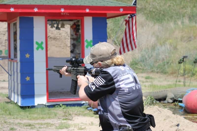 Kmart arms, engage! Note that my support hand is nowhere near the Grip Stop. I’m still working on the thumb-over-bore grip. Photo courtesy of Matthew Miller.