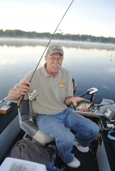 Denny Hettig shows off a bluegill taken trolling.