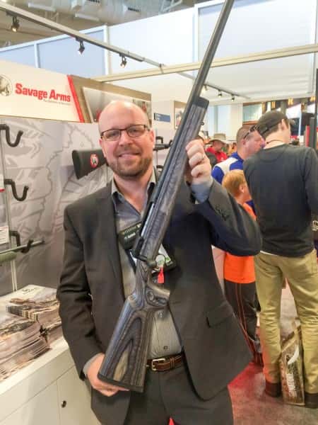 ATK's J Reich models the new Savage M112 .338 Lapua single-shot rifle.