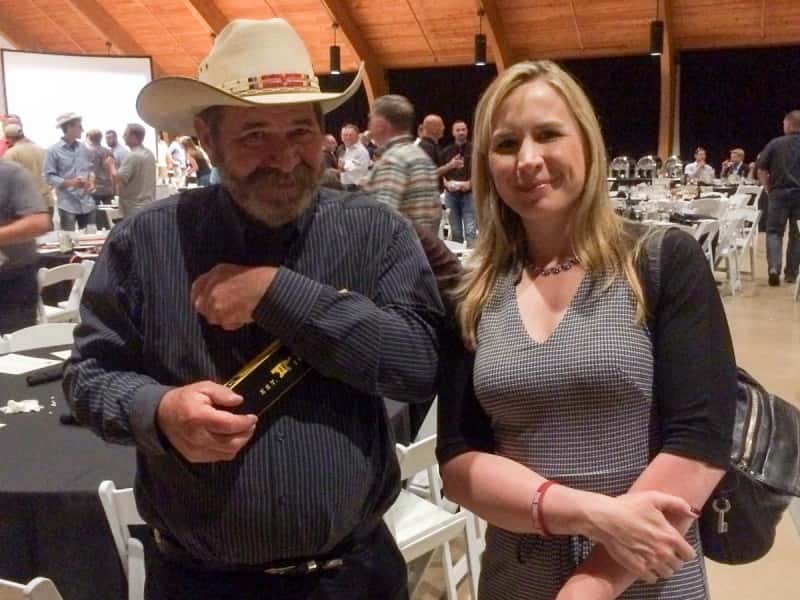 Mortal enemies? Not at the Shooting Industry Masters. Here Lasermax Director of Marketing Celia Crane and Crimson Trace Founder Lou Danielson ham it up at a speakeasy.