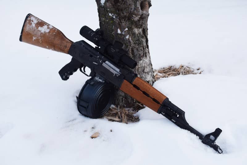 An N-PAP with a non-folding stock. This rifle is equipped with a Hi-Lux 1-4x CMR scope in an RS Regulate mount.