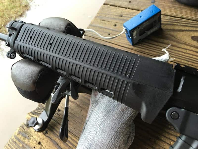 The front hand guard is narrow, but tall.