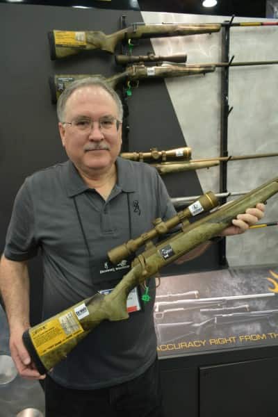 Browning’s Paul Thompson shows off the new X-Bolt in A-TACS camo.
