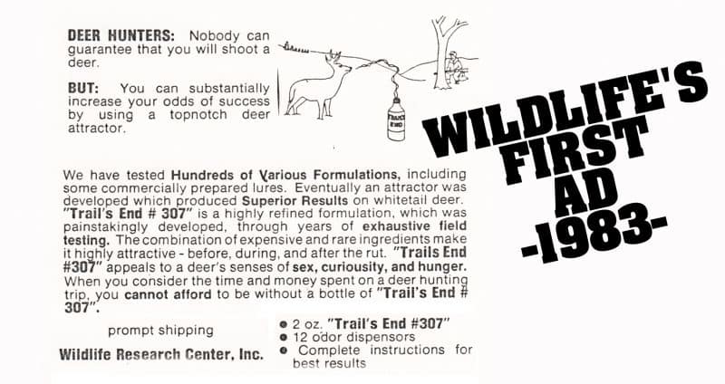Wildlife Research Center’s first magazine advertisement from 1983.