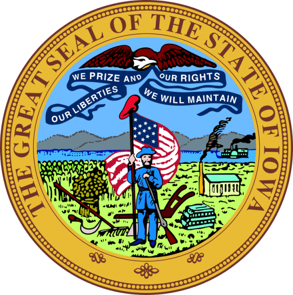 It's interesting that guns are a hot topic in the Iowa senate race, and a gun-toting farmer is shown on the state's seal.