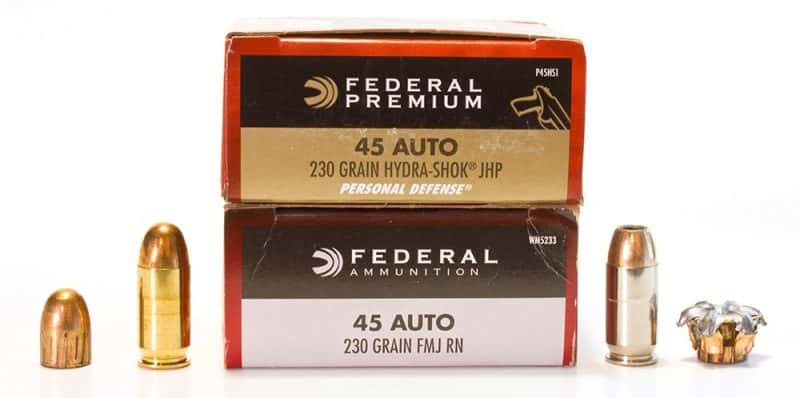 These two .45 Auto loads have near identical kinetic energy. However, due to the radical difference in bullet construction, the work they do is very different.