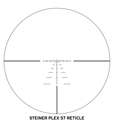 The S-7 reticle is optimized for .22-250 and has marks for 100 to 700 yards along with wind compensation hold positions.